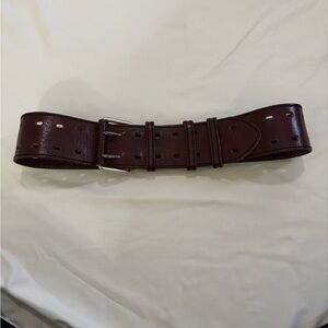 Brown chunky Leather Double Prong Belt with Silver Hardware